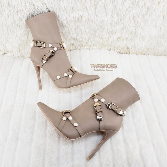 Mac J Shoes - Taupe Pointy toe High Heel ankle boots